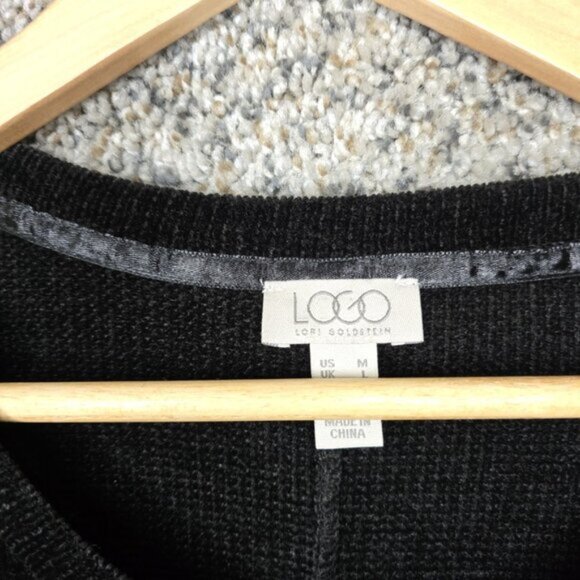 LOGO Lori Goldstein Top Womens Medium Black Chenille Sharkbite Hem Sweater‎ - Picture 6 of 7